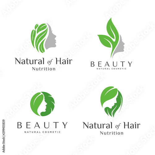 set of hair salon logo with a face and natural concept
