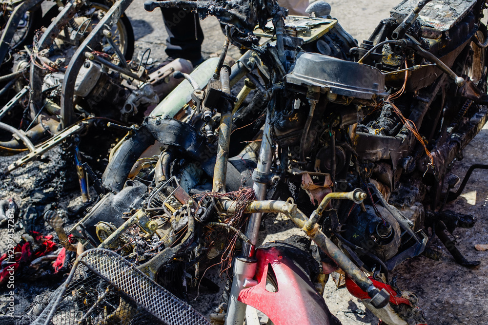Motorcycle was burned from the arsonist of the terrorists Motorcycle was burned from the arsonist of the terrorists