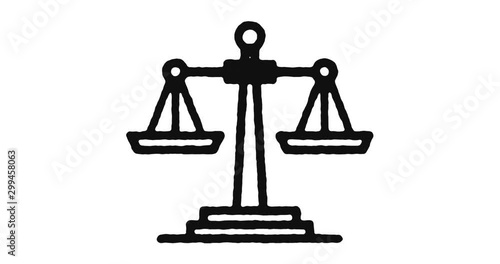 Scales of Justice outline icon animation footage/video. Hand drawn like symbol animated with motion graphic, can be used as loop item, has alpha channel and it's at 4K video resolution.