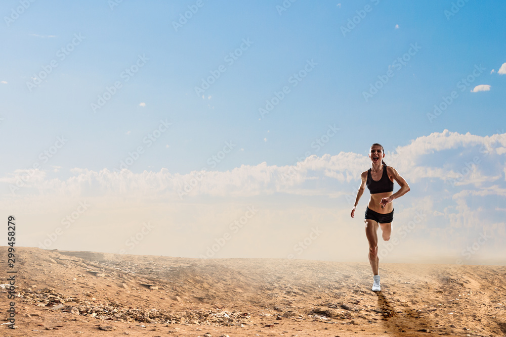 Sportswoman run race. Mixed media Sportswoman run race. Mixed media
