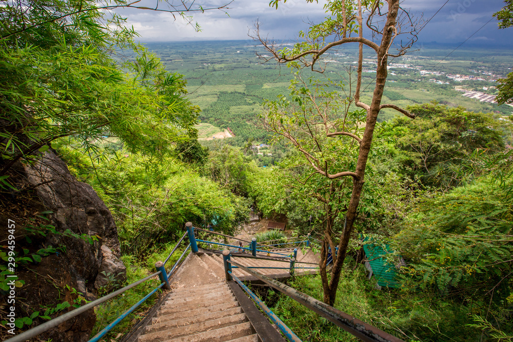 background of the wooden or steel bridges built to facilitate the journey up the high mountains(Stairs to Hilltop Pagoda,Wat Tham Seua Krabi) blurred by the wind blowing through and surrounded by tree background of the wooden or steel bridges built to facilitate the journey up the high mountains(Stairs to Hilltop Pagoda,Wat Tham Seua Krabi) blurred by the wind blowing through and surrounded by tree