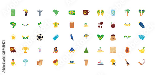 set of icons of rio de janeiro carnival on white background