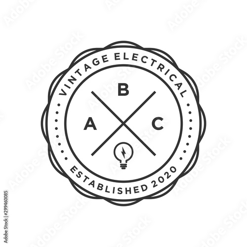 Electrical voltage logo vintage simple minimalist design, electric flash lightning power plants sign.