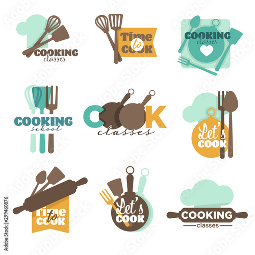 Cooking school or classes isolated icons kitchenware and cutlery