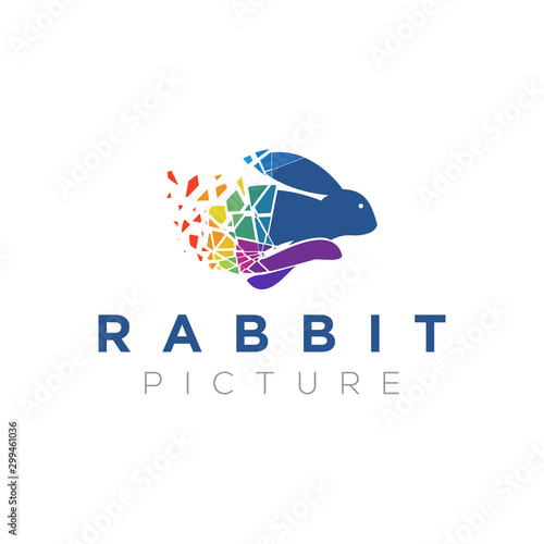 Rabbit bunny modern digital logo icon design mosaic abstract colorful circuit innternet technology.