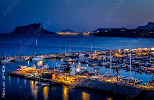port of moraira at night