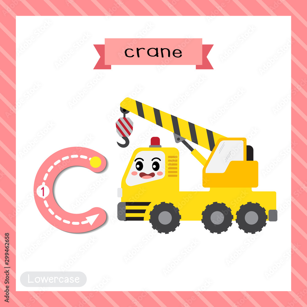 Naklejka premium Letter C lowercase tracing. Crane
