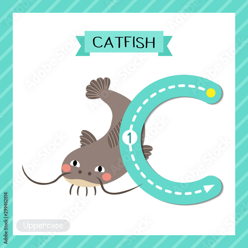 Letter C uppercase tracing. Funny Catfish