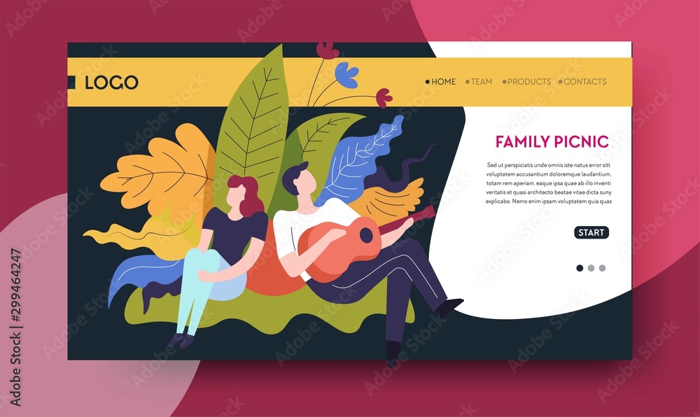 Family picnic online web page template man and woman on grass