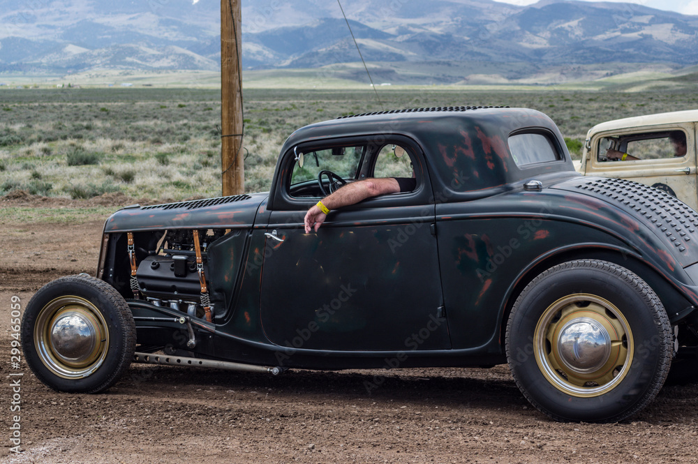 Vintage cars at a racing event in Monte Vista Colorado Stock Photo