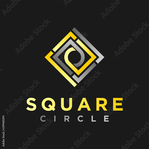 Square circle gold shape logo simple minimalist business technology finance economy icon design.