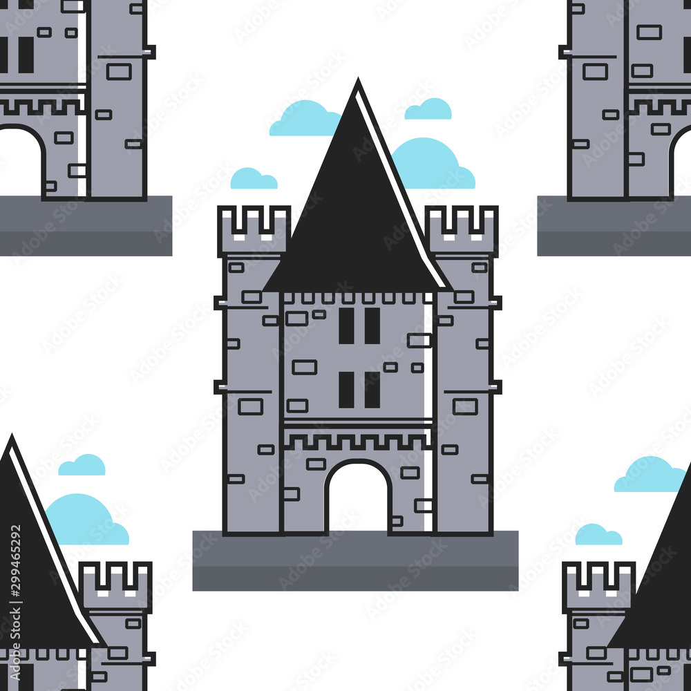 Swiss brick tower seamless pattern Chillon castle