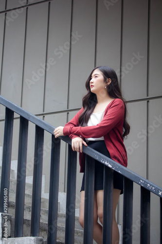 Portrait of thai adult working women white shirt relax and smile photo