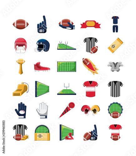 Variety american football icon set pack vector design