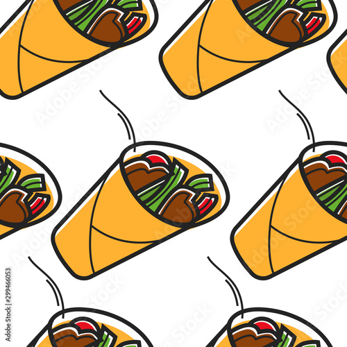 Shawrama or doner Turkish cuisine seamless pattern travel to Turkey