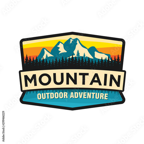 Outdoor mountain nature logo - adventure wildlife pine tree forest design