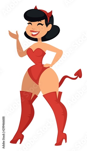 Woman in sexy devil costume Halloween party or masquerade