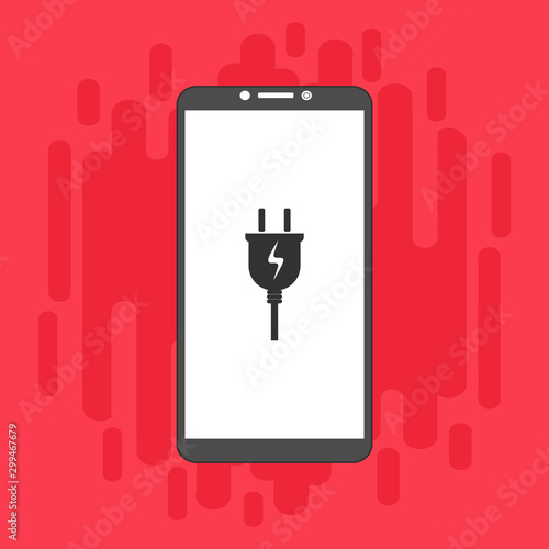 Power plug, power supply, charge smartphone vector icon Flat illustration