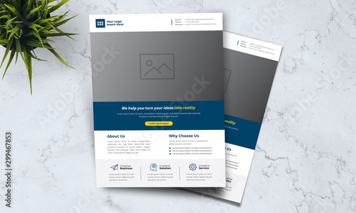 A4 minimalist modern elegant business template flayer vol 47 with blue, white and grey color cmyk ready to print in vector editable layer