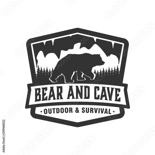 Outdoor wild cave bear logo, adventure camping logo badge design