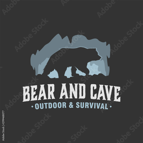 Outdoor wild cave bear logo, adventure camping logo badge design