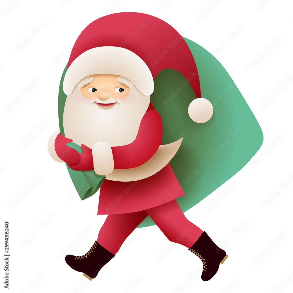 Cartoon Santa Claus carries a bag with gifts. Cartoon Santa Claus carries a bag with gifts.