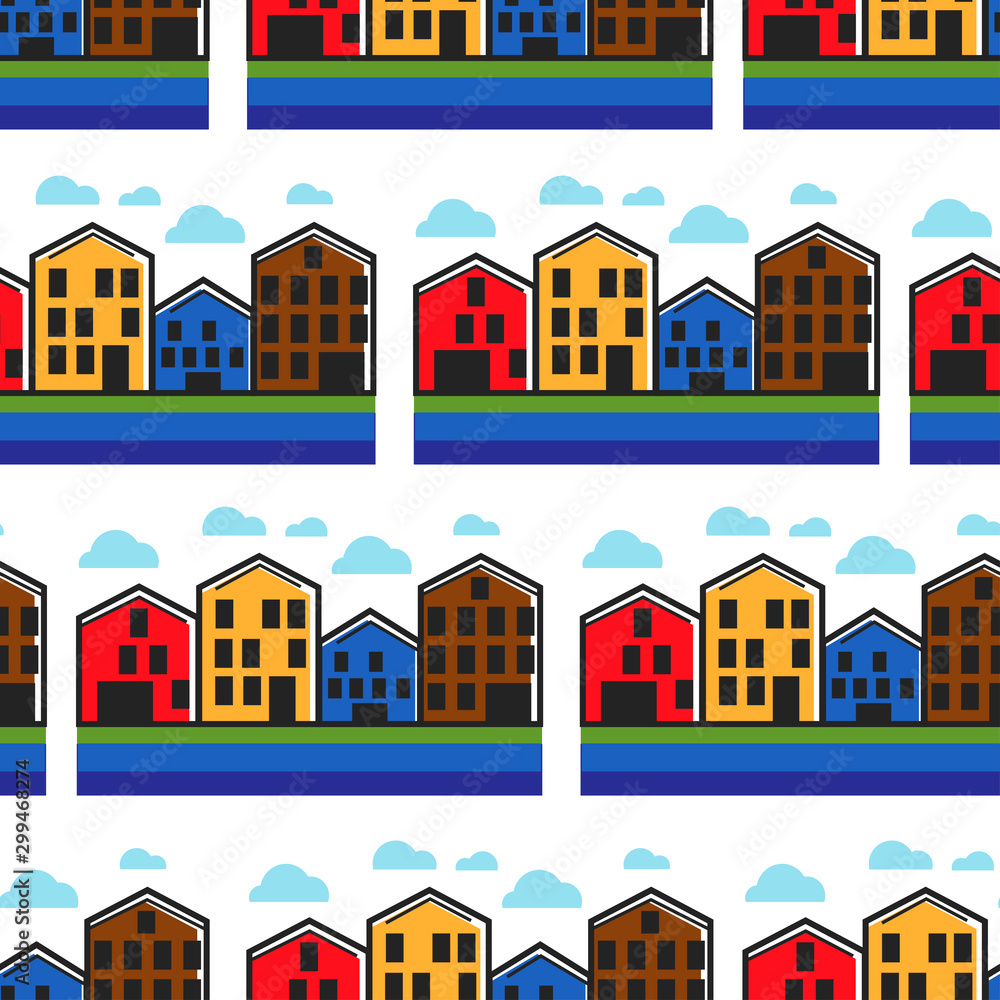Norway houses townhouse seamless pattern Norwegian architecture