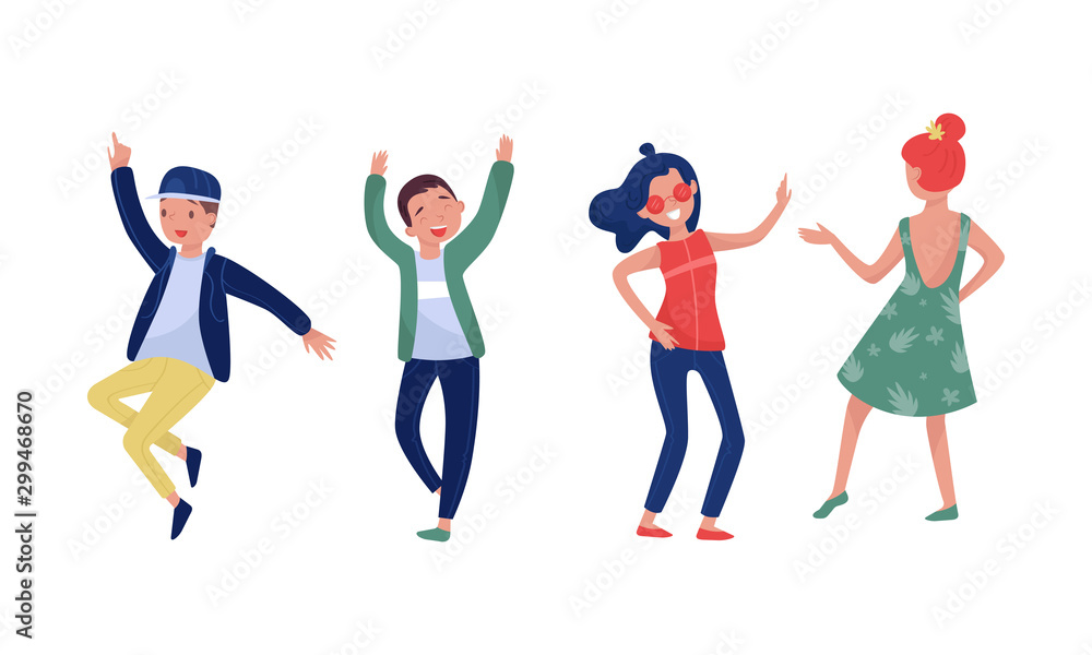 Happy Jumping Boys and Girls Vector Illustrations