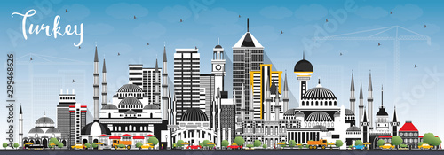 Turkey City Skyline with Gray Buildings and Blue Sky.
