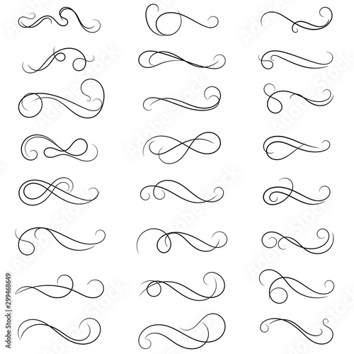 set of borders and swirl dividers decorative elements isolated on white for design