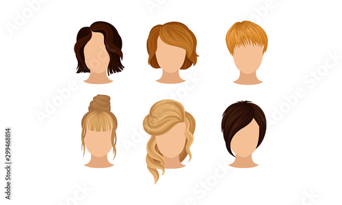 Different Hairstyles Vector Illustrated Set. Woman Hairdo Concept
