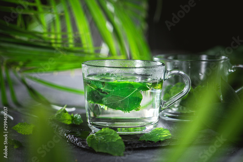 Hot herbal tea with mint