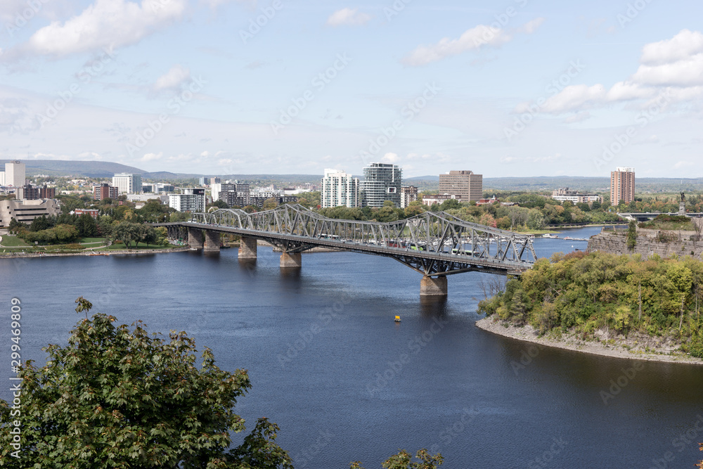 View at the Alexandra bridge over Ottawa river in Ottawa. Ontario. Canada