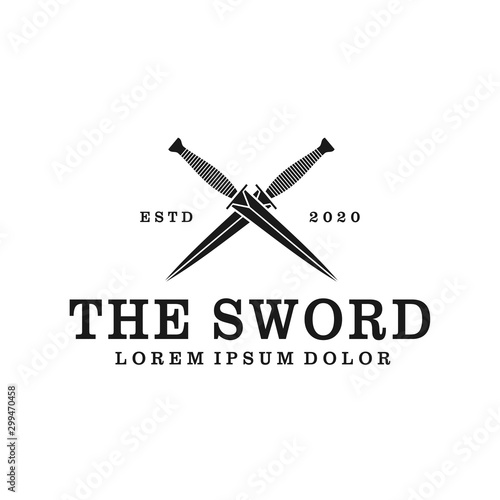 Sword dagger logo design, sharp weapon blade hunting medieval battle, minimalis simple icon silhouette.