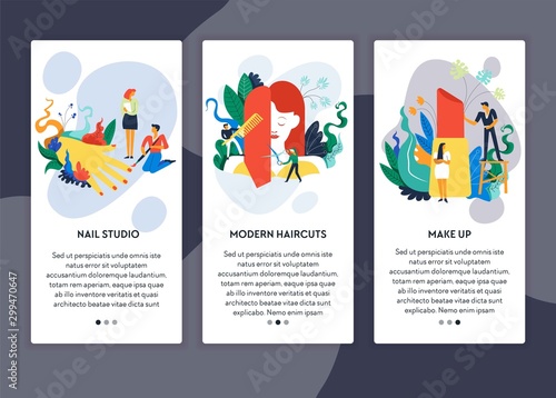 Nail studio modern hairstyle and makeup web page templates