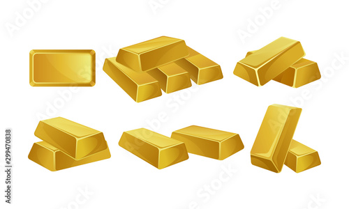 Set of images of gold bars. Vector illustration.
