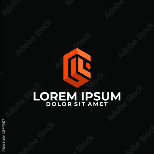 Initial letter G L logo template with modern cube or 3d hexagonal building flat design illustration