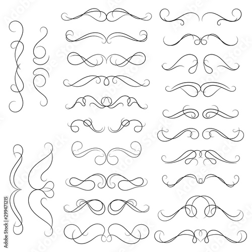 set of borders and swirl dividers decorative elements isolated on white for design