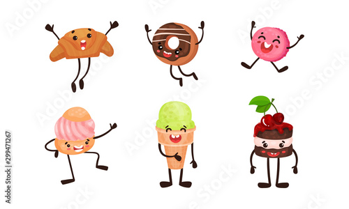 Set of humanized baked sweets. Vector illustration.