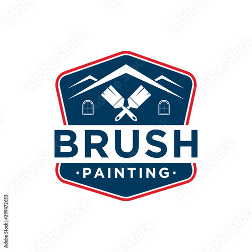The brush painting painter service work house real estate blue red logo simple minimalist design