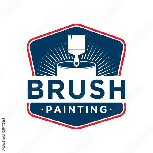 The brush painting painter service work house real estate blue red logo simple minimalist design