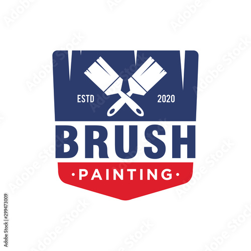 The brush painting painter service work house real estate blue red logo simple minimalist design