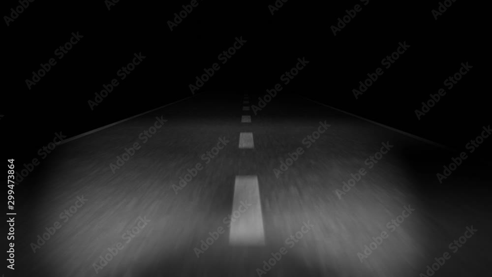 Fast driving on the road at night seamless loop. 4K animation