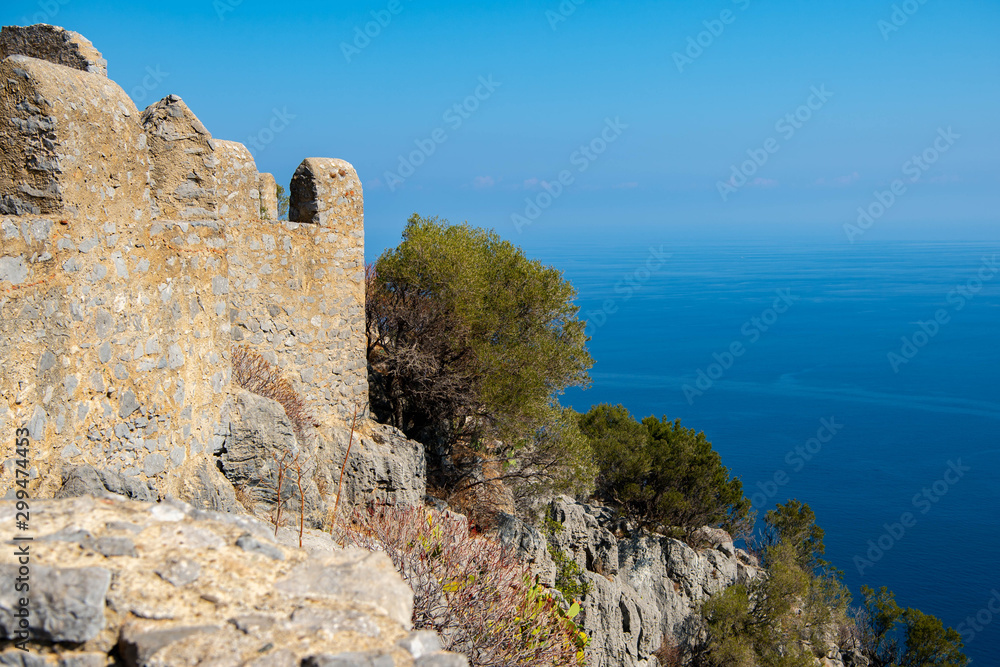 Beautiful view from the old fortress located on the top of the mountain near the town of Cefalu. Sicily, Italy