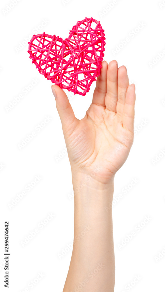 Pink wooden heart, handmade gift. Isolated on white. Pink wooden heart, handmade gift. Isolated on white.