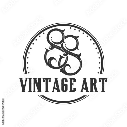 Vintage art double S initial logo abstract monogram cimple minimalist icon round shape. photo