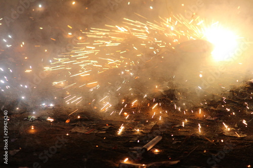 Closeup shot of ground chakra / sangu chakara on the day of deepavali celebration on the night photo