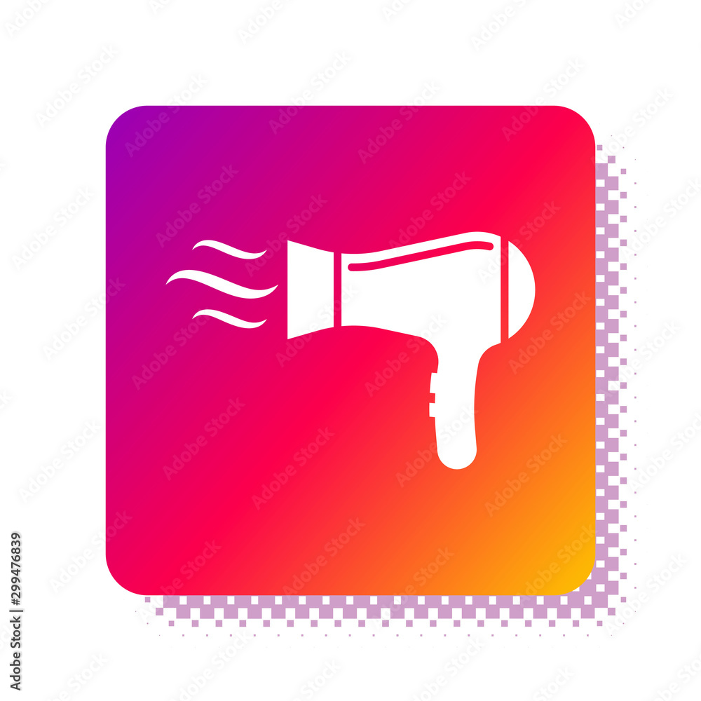 White Hair dryer icon isolated on white background. Hairdryer sign. Hair  drying symbol. Blowing hot air. Square color button. Vector Illustration  Stock Vector | Adobe Stock