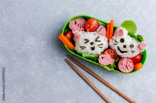 Japanese food with beautiful decor on grey background
