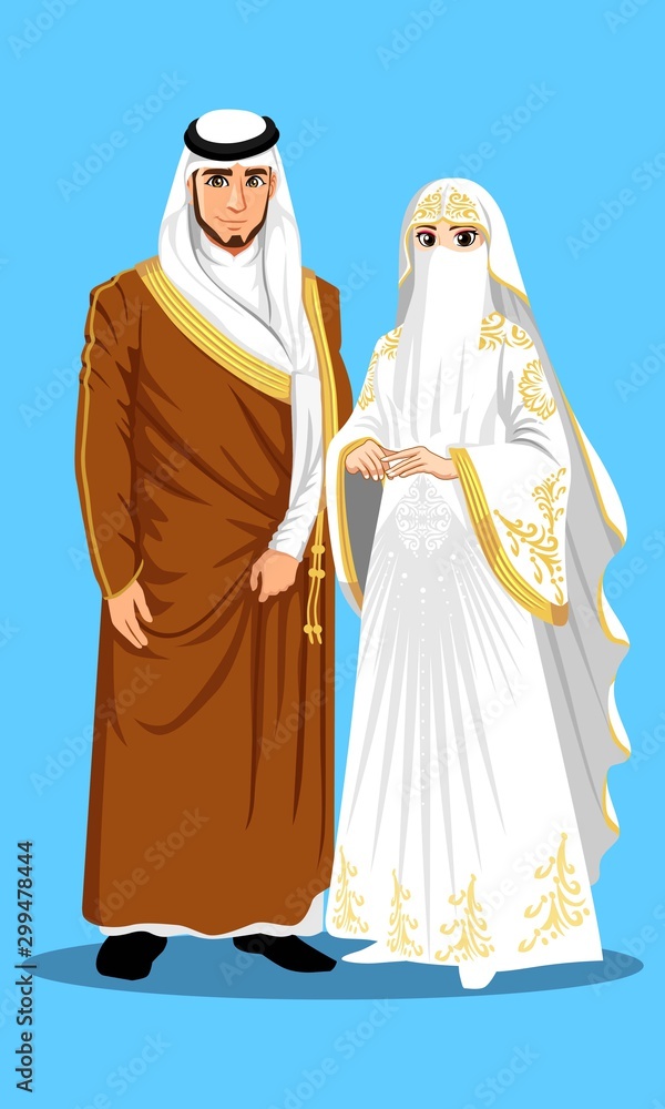 Brown and white Arab Wedding Dress suit.